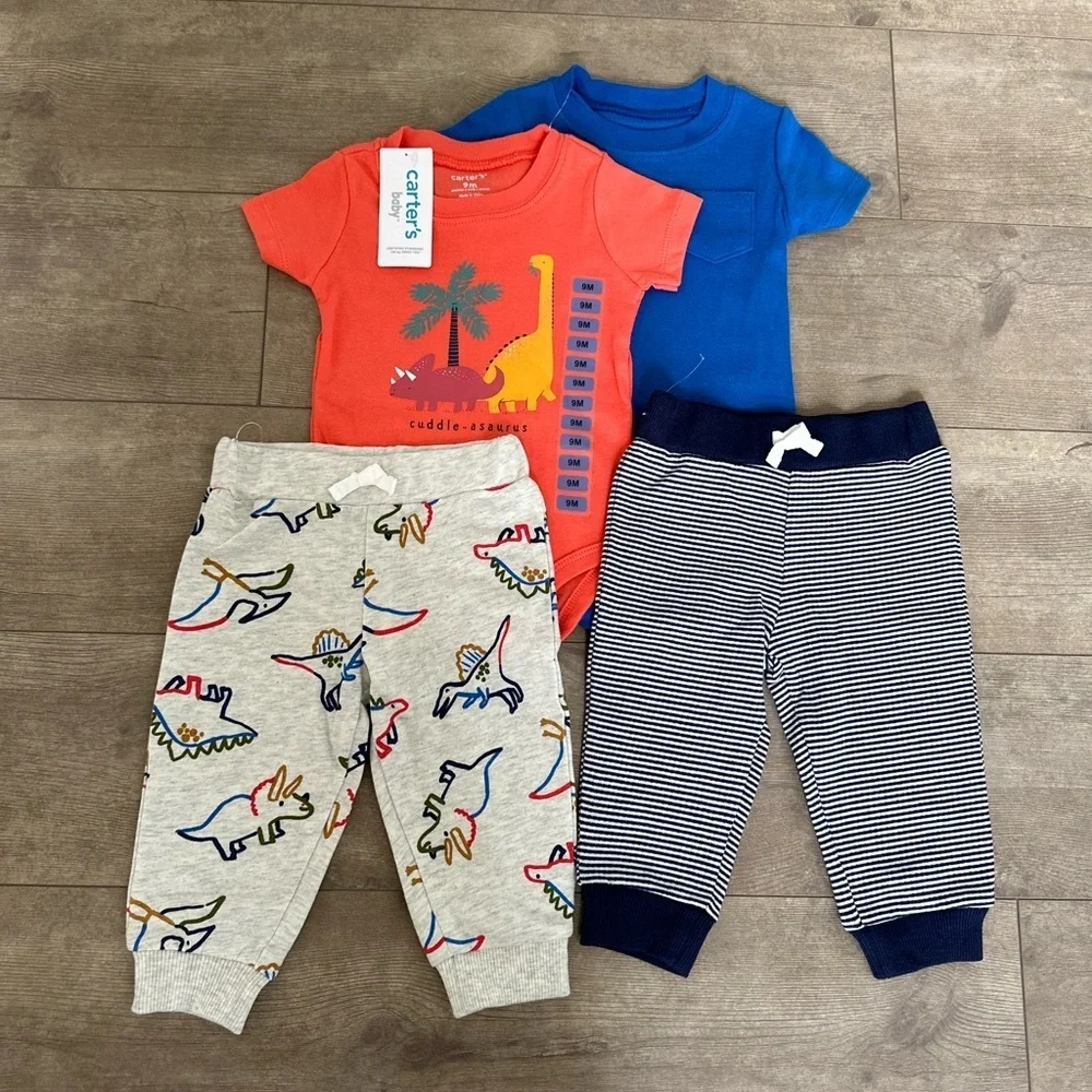 New Carter's Baby Boy's Retro Dinosaur / Modern 4 Piece Cotton outfit sets